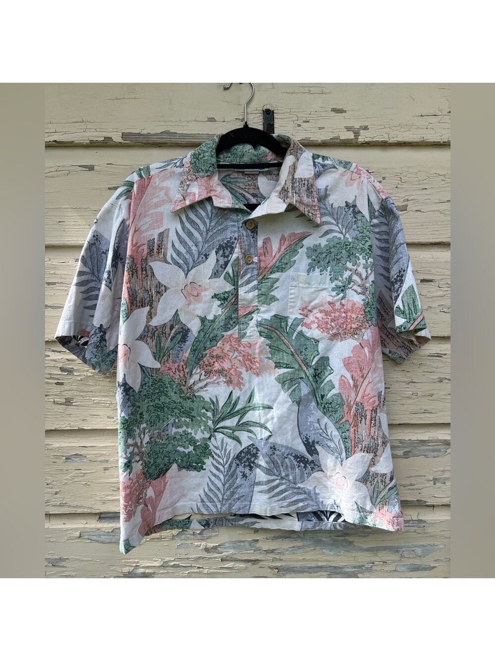 Vintage 70s Ocean Pacific Hawaiian Floral Vacation Tropical Popover Shirt XL